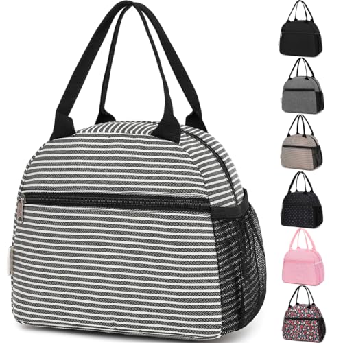 GYEUKHAM Lunch Bag Women, Lunch Box for Adult Men Kids Girls, Small Cute Lunchbox Tote Large Capacity Insulated Lunch Container Cooler for Work School Picnic Travel, Black White Stripes
