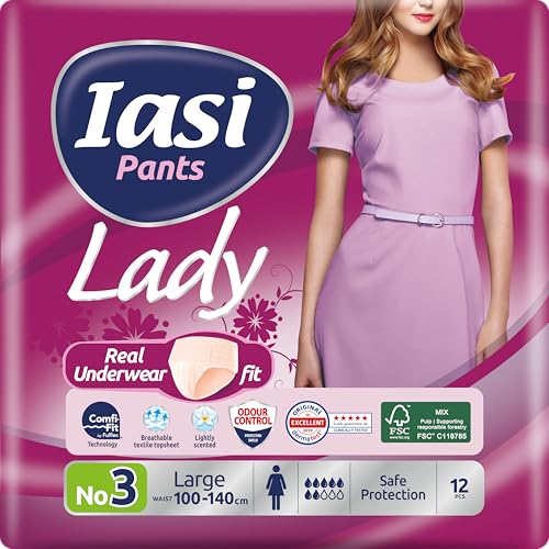IASI Pants LADY, Compresas Incontinencia Mujer, Braguitas para Pérdidas de Orina Abundante, Absorción Plus, Talla L, 12 Unidades
