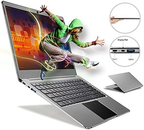 Fenniu Ultra Thin 14 inch Laptop Computer Intel Apollo Lake Celeron N3450 4GB Ram 64GB eMMC Supports M.2 SSD Upgrade(Up to 512 GB), USB 3.0, Bluetooth, Type C, Webcam, Windows 10 PC, Gray
