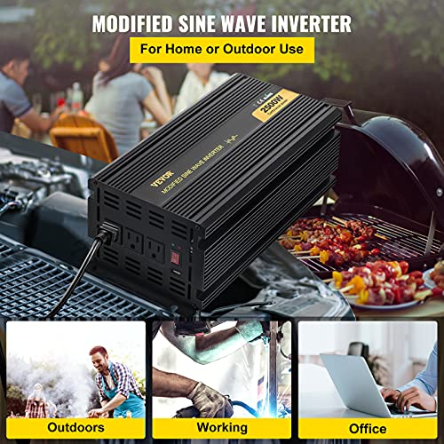 Vevor Power Inverter, 2500W Modified Sine Wave Inverter, Dc 24V To Ac 120V Car Converter, With Lcd Remote Controller, Led Indicator, Ac Outlets Inverter For Truck Rv Car Boat Travel Camping Emergency #TOP1