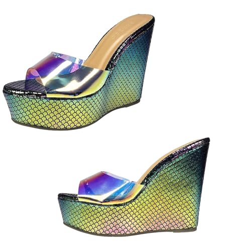 Image of BAMBOO Women's Clear Band Platform Wedge Slide