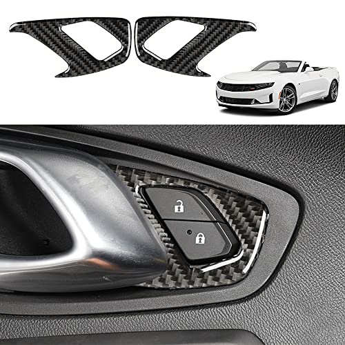 YOFAMO Carbon Fiber Inner Door Lock Botton Sticker Decal Interior Trim Cover for Chevrolet Camaro 2016 2017 2018 2019 2020 Decoration Accessories(2PCS Black)