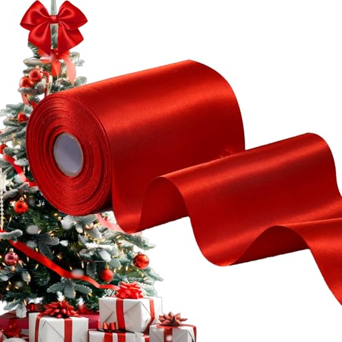 TONIFUL 4 Inch x 22Yards Wide Red Satin Ribbon Solid Fabric Large Ribbon for Cutting Ceremony Kit Grand Opening Chair Sash Table Hair Car Bows Sewing Craft Gift Wrapping Wedding Party Decoration