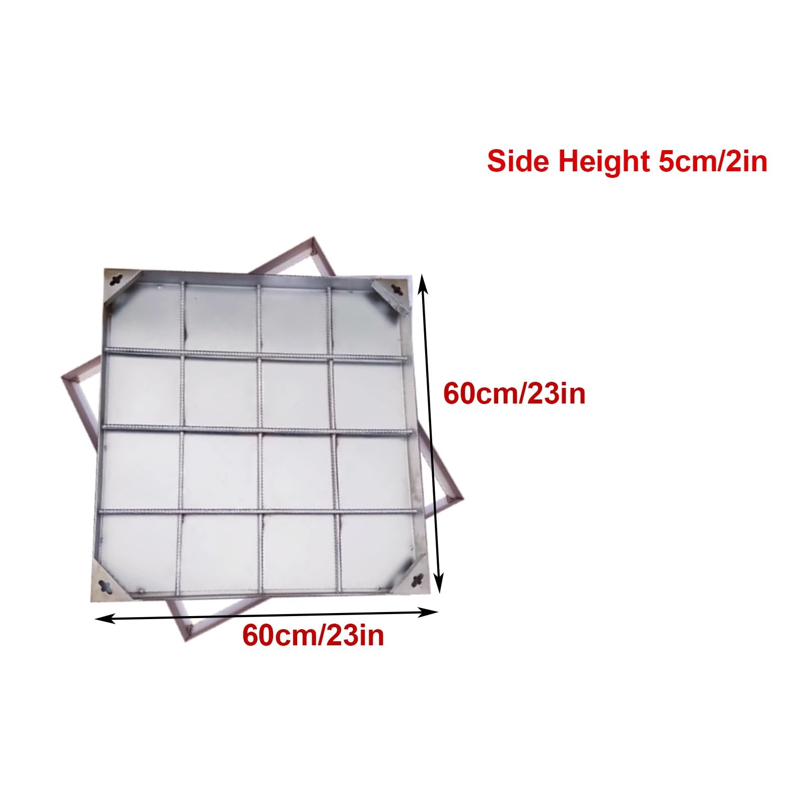 Tapa para Peatones Invisible con Marco, Cuadrada Arqueta Riego con Base, para Jardín, Pavimento y Muelles, Fabricada en Acero Inoxidable 304(60x60cm/23x23in)