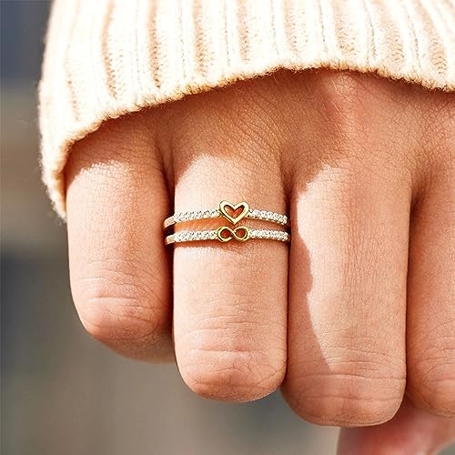 HUASAI Matching Mother Daughter Rings Mothers Day Gifts for Mom Daughter Dainty Heart Mothers Day Ring for Mom to My Daughter Rings Vintage Midi Rings for Birthday Jewelry Gifts2