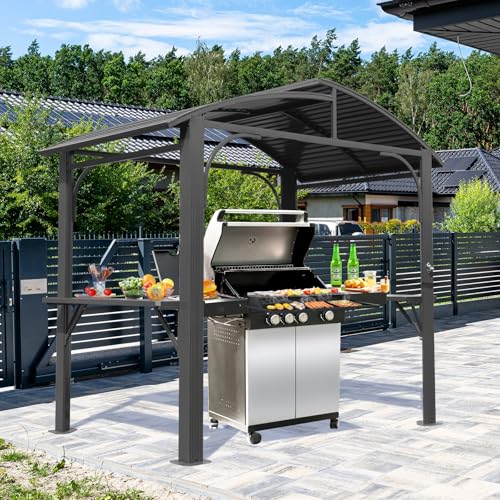 SHPAI 8x5FT Hardtop Grill Gazebo, All-Weather Outdoor Gazebo with 2