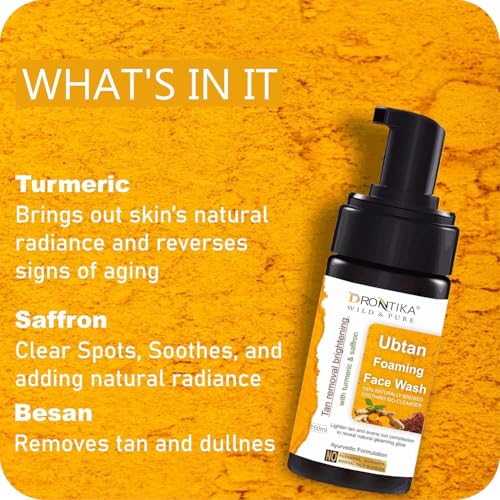 Image of Drontika Wild & PureUbtan Foaming Face Wash with Turmeric and Saffron for Tan Removal - 150ml Brightens Skin | Removes Tan | Gently Exfoliates 150ml. (Ubtan (Turmeric & Saffron))