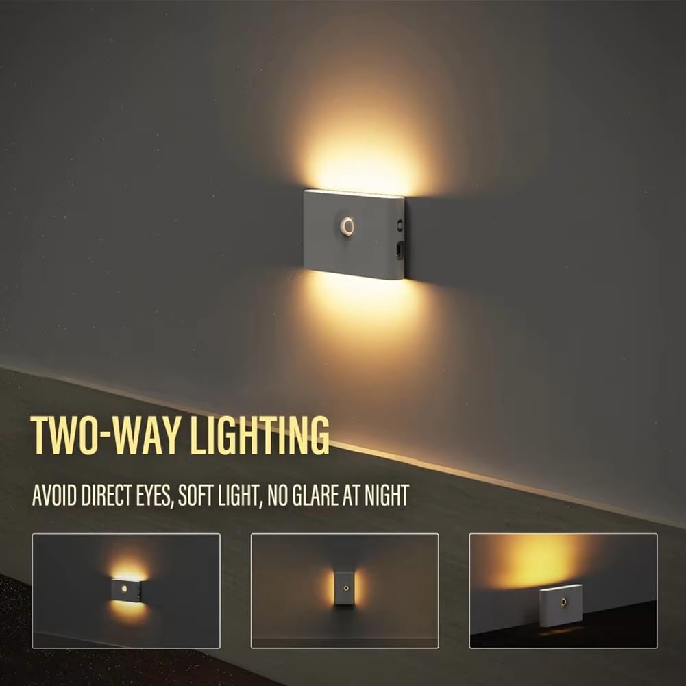 Luz LED Inteligente con Sensor de Movimiento Recargable, Protección Ocular, Lámpara de Noche para Dormitorio, Pasillo, Iluminación de Gabinete, 6 Piezas