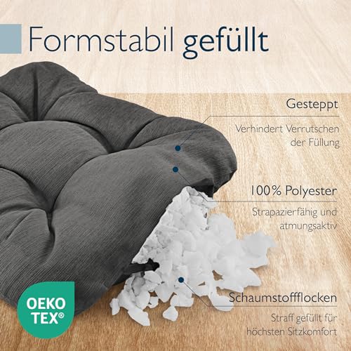 Beautissu 4er Set Premium Stuhlkissen 40x40 cm Anthrazit – UV-beständig & Robust Sitzkissen Outdoor 8 cm dick Polster für Balkonstühle – Gartenstuhl Sitzpolster Stuhl Kissen Indoor – HighLux SK