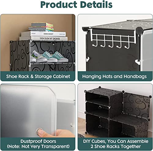 Image of AYSIS 12 Shelf DIY Shoe Rack Box Organizer ^ Multi-Purpose Plastic Shoe Rack for Home, PP Plastic Home Rack with Door for Entryway, Chappal Slipper Shoe Stand【Black, 12-Shelf-6-Door】