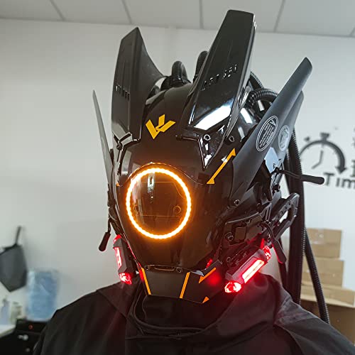 Image of KYEDAY Punk Mask Cosplay for Men, Round Light with Braids Mask Cosplay Halloween Fit Party Music Festival Accessories