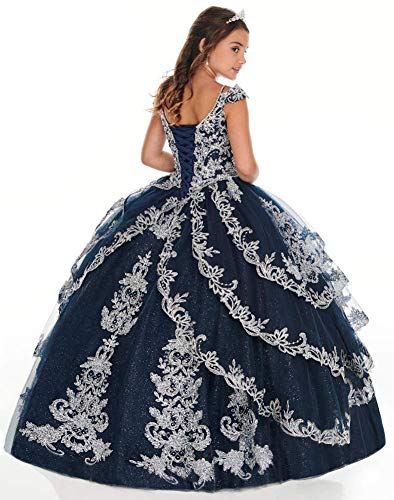TSxuelian Flower Girl's Spaghetti Strap Pageant Party Dresses Lace Applique Ball Gowns for Kids Tulle2