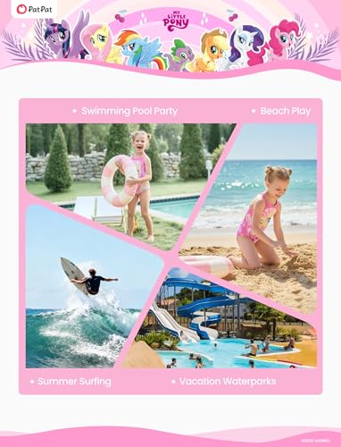 Image of My Litle Pony One Piece Swimsuit Pony Print Off-Shoulder Ruffle Summer Swimwear Beach Pool Kids, Pink, 2‑9 Years