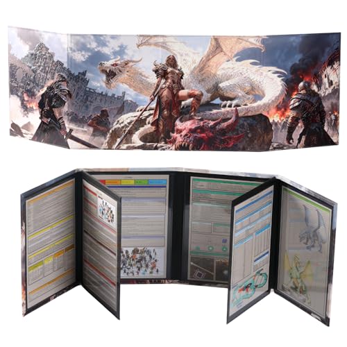 DND DM Écran de peinture à l'huile effet relief Tissu imperméable 8 panneaux avec poches effaçables à l'eau avec 2 balançoires et feuille de triche Donjons et Dragons 5e GM Écran D&D Terrain Cadeau