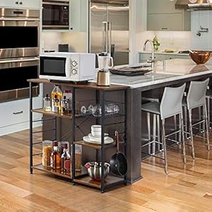 Yaheetech Kitchen Island, 3-Tier Industrial Microwave Stand Cart Shelf, Freestanding Utility Storage Rack for Spice Rack Organizer w/6 S-shaped Hooks, Easy Assembly, Rustic Brown Yaheetech Kitchen Island 3 Tier Industrial Microwave Stand Cart Shelf Freestanding Utility Storage Rack for Spice Rack Organizer w6 S shaped Hooks Easy Assembly Rustic Brown