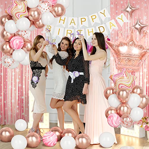 Rose Gold Birthday Party Decorations Set With Birthday Banner, Confetti Balloons, Foil Birthday Background, Tassel Garland, Cake Toppers For Girls Women Men Kids Baby Birthday Party Supplies Decor #TOP1