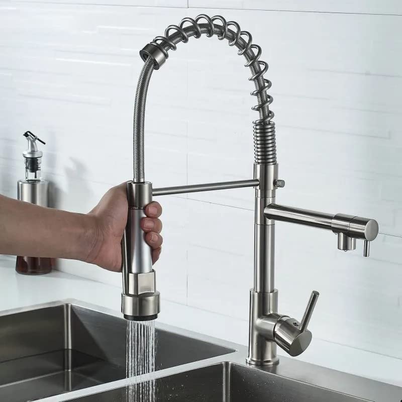 Aquieen Spring Style Table Mounted Kitchen Sink Mixer with Connecting Hoses (Brushed) (B0BSD9J8J1) Amazon Price History, Amazon Price Tracker