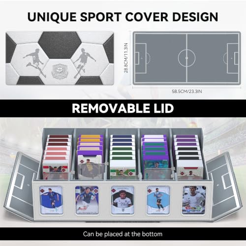 Image of Kabinka Soccer Card Storage Box with Window Display, 5-Row Sport Card Storage Box, 3900+ Card Deck Box for Soccer Sports Card TCG, 5 Top Loaders, 5 Stoppers, 48 Dividers, 1 Dice Tray (Soccer 1)