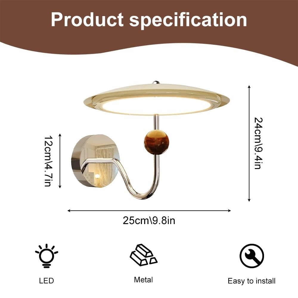 Lampada da parete Frisbee color crema, lampada da parete in metallo ultrasottile con paralume in acrilico, lampada da parete a LED da 12 W - 3 colori