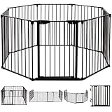 DREAMADE Kaminschutzgitter Absperrgitter Metall, Kindergitter mit Tür, Laufgitter klappbar, Feuerschutzgitter Treppenschutzgitter Hundeschutzgitter Türschutzgitter mit 8 Ecke (Schwarz)