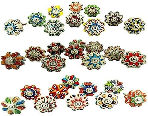 JGARTS Small 1" Knobs Assorted Rare Hand Painted Ceramic Knobs Cabinet Drawer Pull Pulls (30)