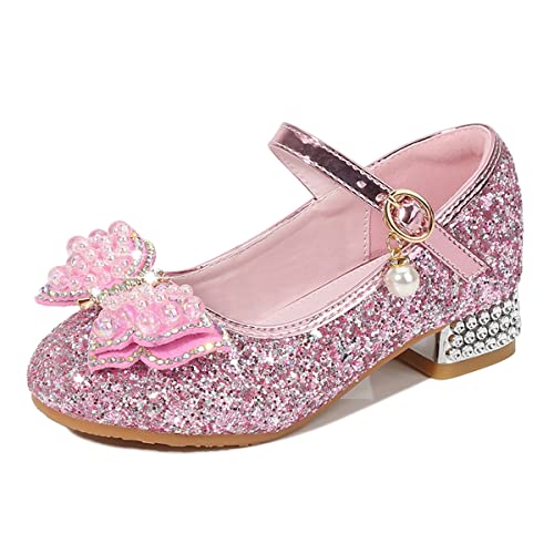 Zapato Colegial Niña Tacones Altos Princesa Rosa Brillantes