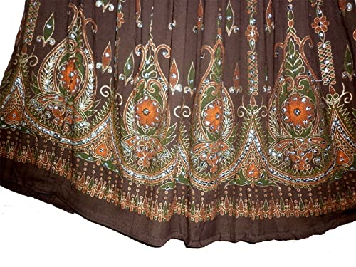 Radhy krishna fashions Multi tie dye Yoga Trendz Women's Sequined Crinkle Broomstick Gypsy Long Skirt (Brown)2