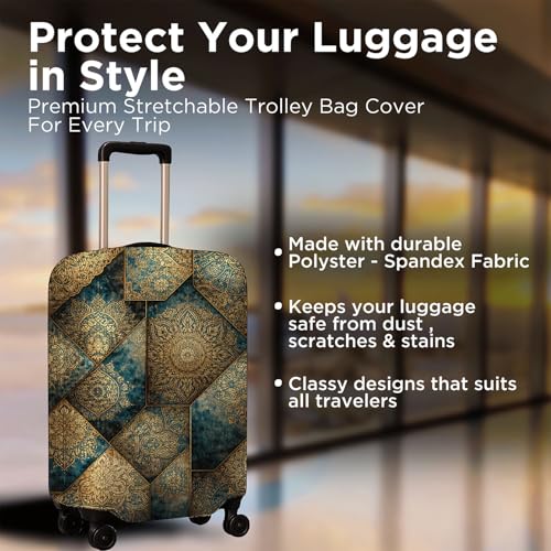 Image of WanderWraps Spendex Polyester Protective Luggage Cover | Hard Luggage Trolley Bag Cover | Washable | Dust Proof | Stretchable | S /M /L - Combo | Royal - Printedd