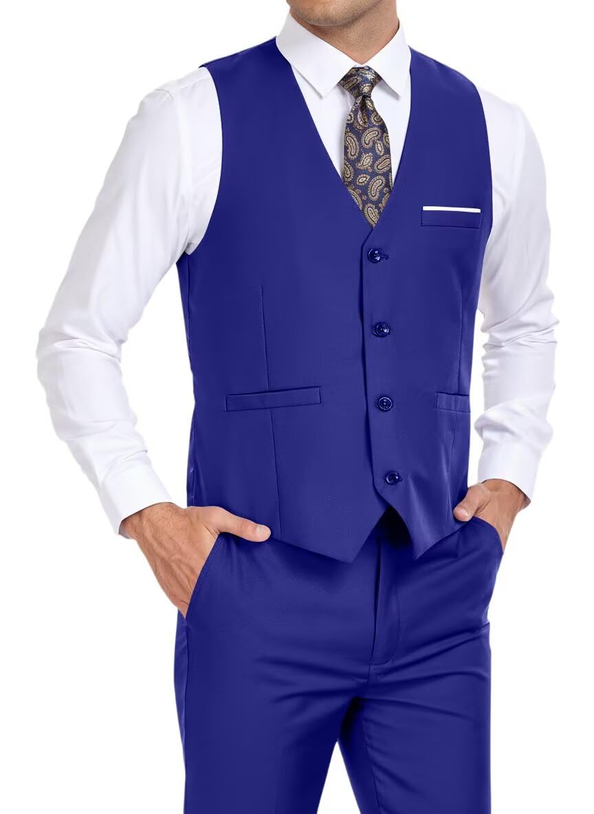 BONOW Mens Suits Vest Pant Set, Slim Fit 2 Pieces Casual Suit Waistcoat Wedding Groomsmen