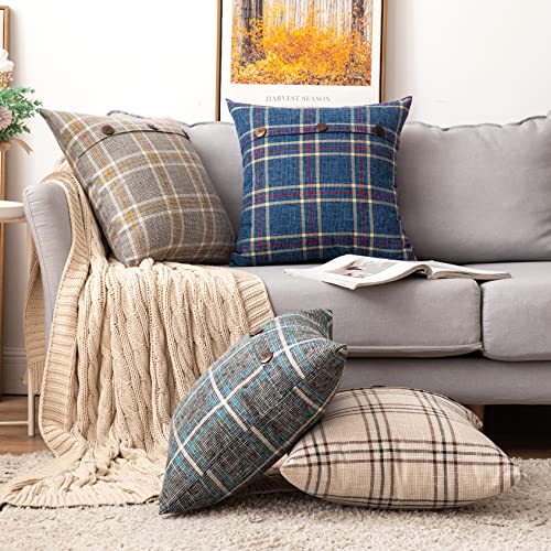 MIULEE-Christmas-Set-of-2-Decorative-Linen-Throw-Pillow-Covers-Triple-Button-Pillowcases-Farmhouse-Retro-Plaid-Cushion-Cases-for-Couch-Sofa-Bed-18×18-Inch-Beige MIULEE Christmas Set of 2 Decorative Linen Throw Pillow Covers Triple Button Pillowcases Farmhouse Retro Plaid Cushion Cases for Couch Sofa Bed 18×18 Inch Beige