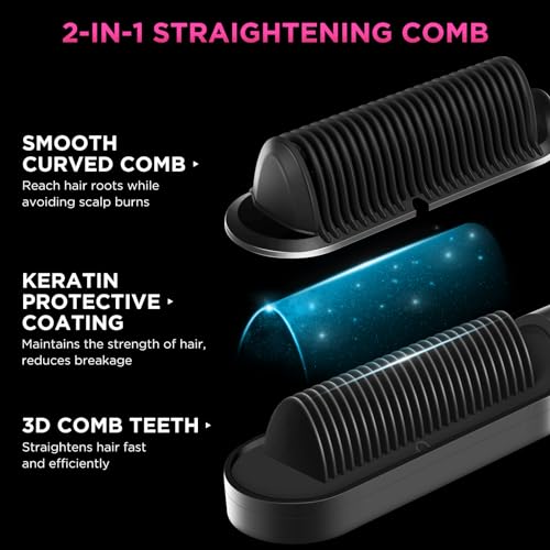 Ionen Glättbürste, PARWIN PRO BEAUTY Haarglätter Bürste, Glättungsbürste Mit LED-Anzeige, Hair Straightener Brush Mit Verbrühungsschutz, 20s Schnelles Aufheizen, 4 Temperatureinstellungen (Schwarz)