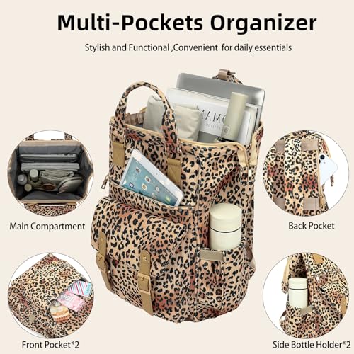 Image of Corduroy Laptop Backpack for Women 15.6 Inch Stylish College School Bookbag, Business Work & Travel Computer Backpacks (Leopard Brown)
