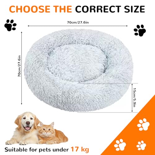 Pmueuff Hundebett Donut für Mittelgroße Haustiere, Flauschig Kuscheliges Katzenbett mit Waschbarem Bezug, Rund Hundekissen Rutschfestem Boden, Hundekorb Langer Plüsch Waschbar in 70cm