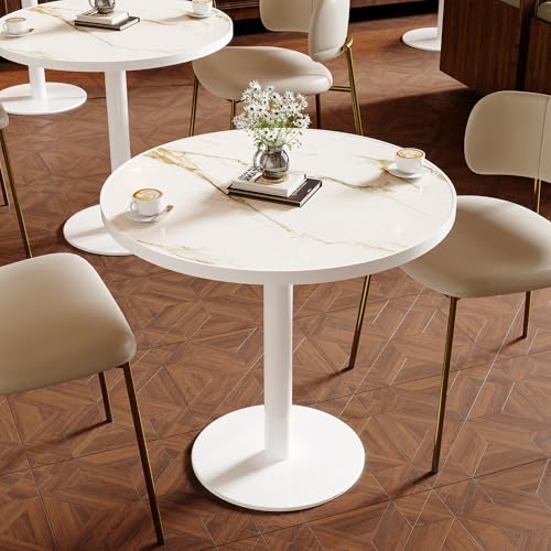 Image of 31.5 inch Tulip Table, Small Modern Round Dining Table for 2-4, Sintered Stone Circle Dining Tables with White Metal Pedestal Base, Tulip Tables for Kitchen /Cafe /Small Spaces /Restaurant (Marble Platinum)