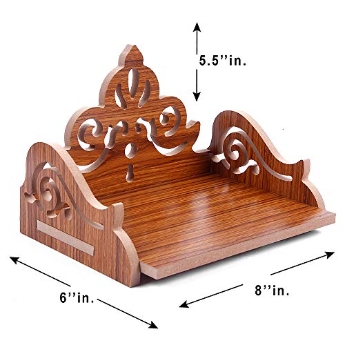Image of Art And Craft Wooden Temple Beautiful Plywood Mandir Pooja Room Home Decor Office OR Home Temple (Red), 14 Cm