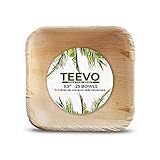 Teevo Palm Leaf Bowls x 25, Disposable Bowls for Parties, Strong 5" Square Party Bowls, Outdoor Tableware for Garden, BBQ, Camping, Picnic, Natural & Sustainable, Reusable, Eco Friendly, Compostable - Image 1