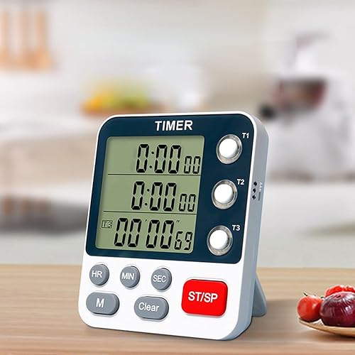 Miniatura 5 de Temporizador digital de cocina de 3 canales, temporizador de cocina, cronómetro, pantalla grande, temporizadores de cocción de volumen ajustable