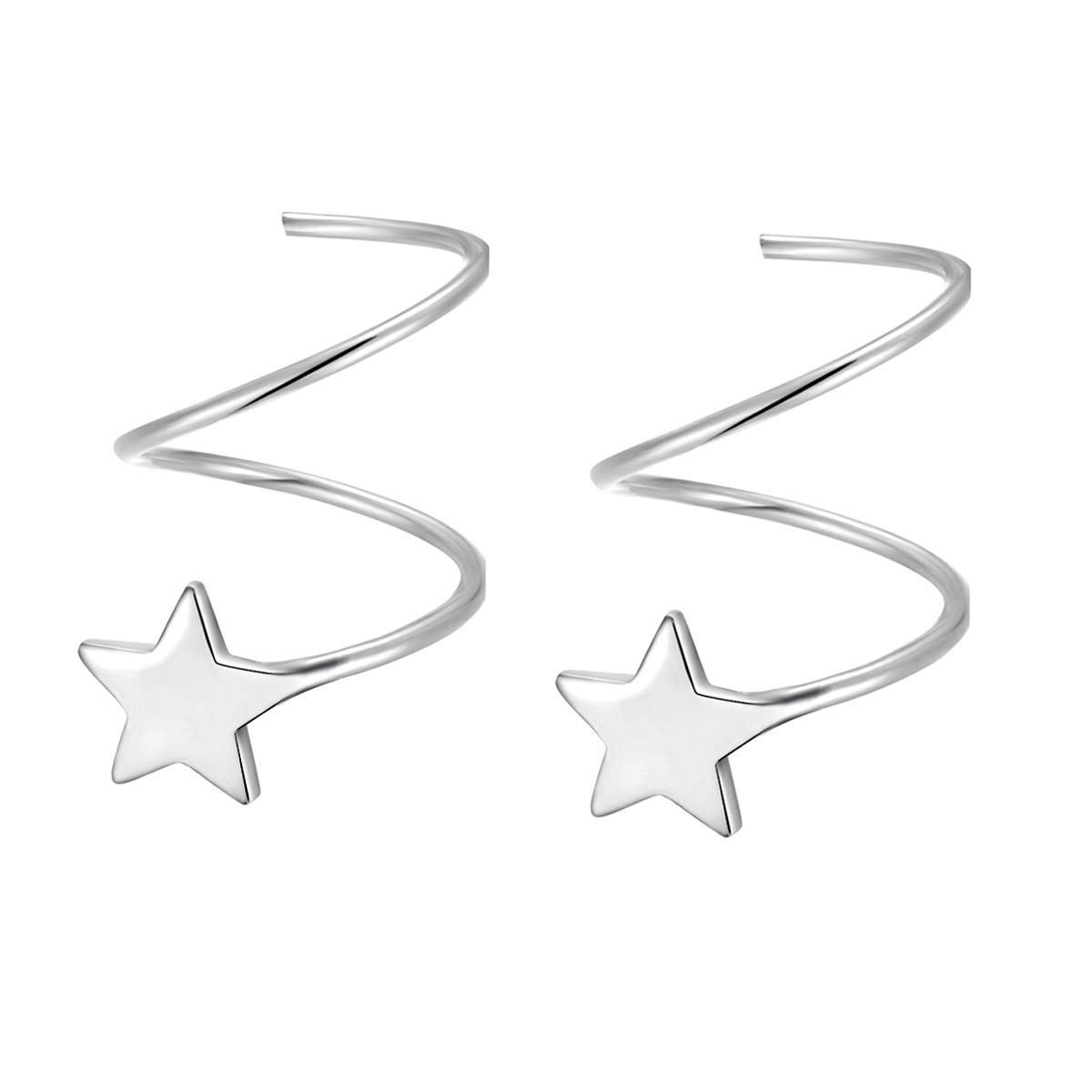 SLUYNZ925 Sterling Silver Star Cuff Earrings for Women Teens Fashion Star Earrings Wrap