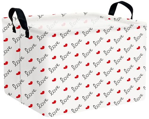 Image of Valentines Day Basket Large Foldable Heart Shaped Storage Box for Gifts Kids Empty Storage Bins Rectangular Toy Organizer Decor (Black LOVE Red Love)