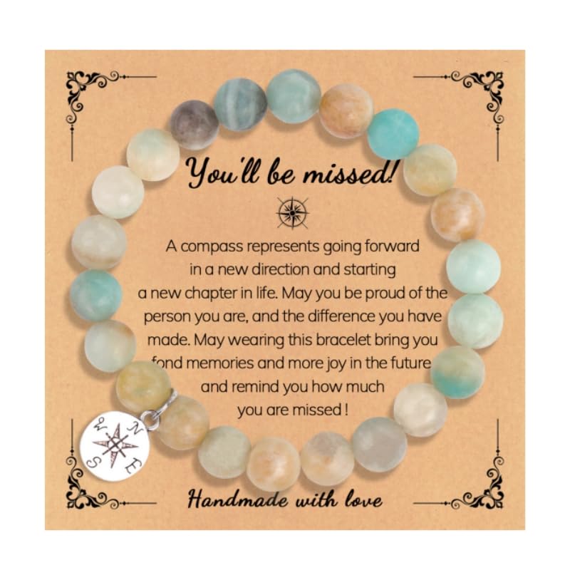 Compass Farewell Natural Stone Beads Bracelet Inspirational Gifts Coworker Leaving Retirement Farewell Going Away Goodbye Bracelet Gifts