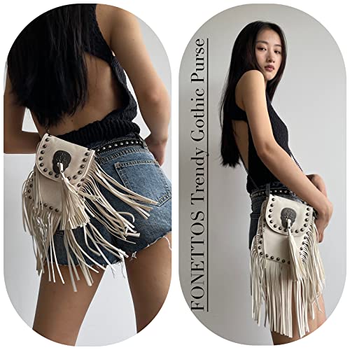 Image of Y2K Punk Fringe Bag Novelty Tassel Gothic Western Crossbody Purse Women Sourpuss Shoulder Rockstar Halloween