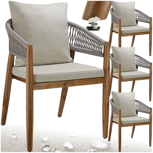 tectake® Lot de 4 Chaise de Jardin Fauteuil Salon extérieur Bois d'acacia avec Accoudoirs,...