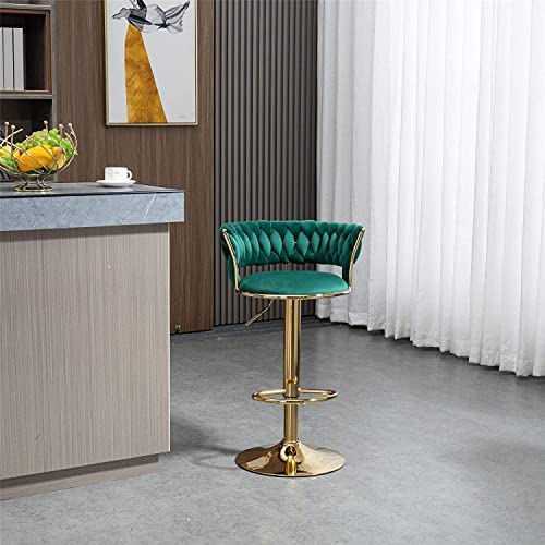 Kakotito 360° Velvet Swivel Bar Stools With Low Back & Footrest, Adjustable Counter Barstools, Gold Bar Stool (1 Barstool, Emerald) #TOP1