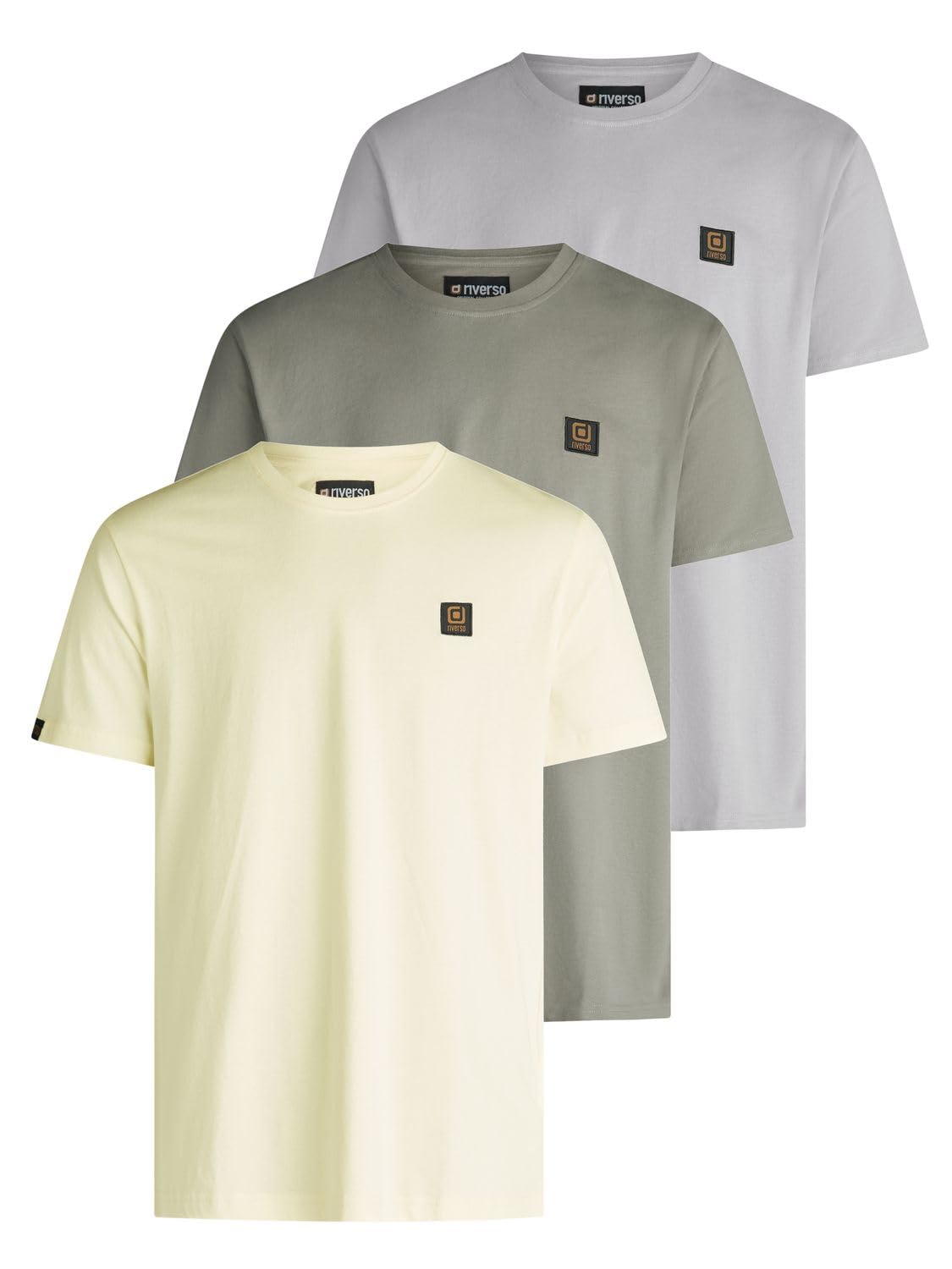 riverso Tshirt Herren Regular Fit RIVGino 3er Set Pack Rundhals Kurzarm | Sommer Tee Shirt Logo Schwarz Weiß Orange Grau Blau Gelb Grün S M L XL XXL 3XL 4XL 5XL