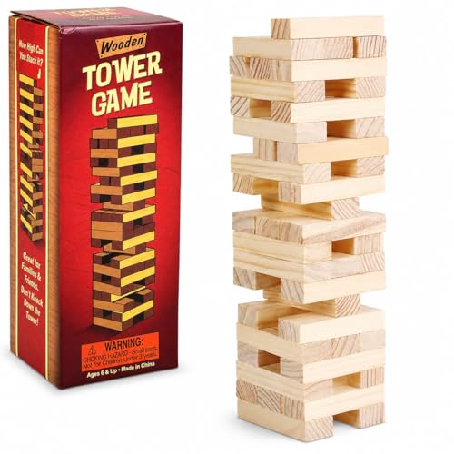 SHAHNARO Wooden Stacking Tower Game 54 PCS Stacking Wood Block Balance Tower for Kids & Family Classic Wooden Block Game Party Game Educational Toy Birthday Gift for Boys Girls Ages 3+