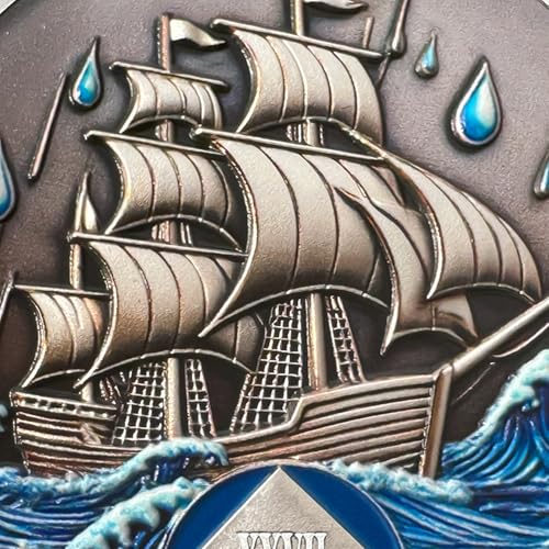 Image of NA Sobriety Coin - NA Medallions with Sailing Ship and Ocean Sobriety Chips NA Coins - Ideal Narcotics Anonymous Gifts for Men ＆ Women Celebrating Recovery and Living Clean (27 Year)