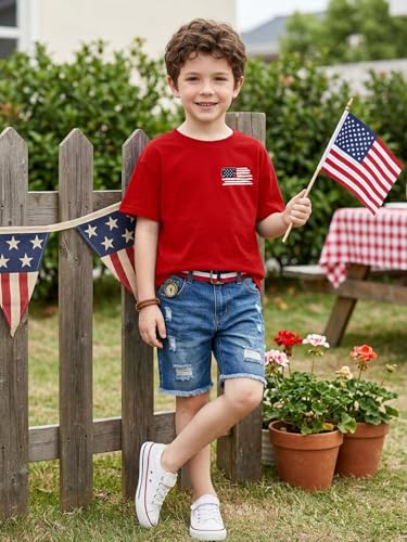 Image of AMWIPE Boys Girls USA Shirt Kids 250 Anniversary USA Shirts American Flag Tshirt 4th of July Outfits Cute Patriotic Top 6-14y