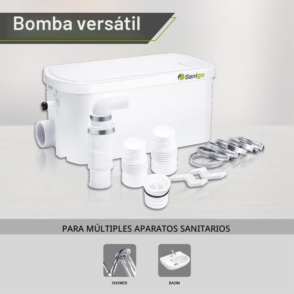 SANI-S250C Trituradora sanitaria Bomba de residuos silenciosa, Bomba elevadora Ducha equipada con dos entradas