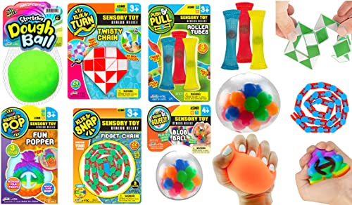 JA-RU Dough Ball, Hand Grip Snapper, Magic Speed Cube, Bop Ball, Links Wacky Chain & 3 Marble Mesh Ball Rollers (6 Packs Fidget Toys) Sensory Stress Toys Party Stuffer 4787-4780-4791-4786-4790-401
