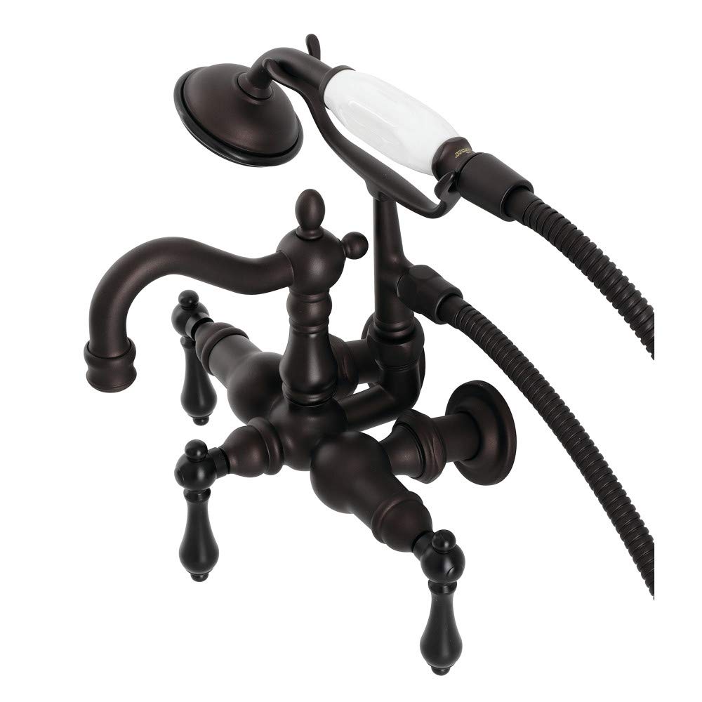 Mélangeur baignoire mural double manette bronze avec douchette à main